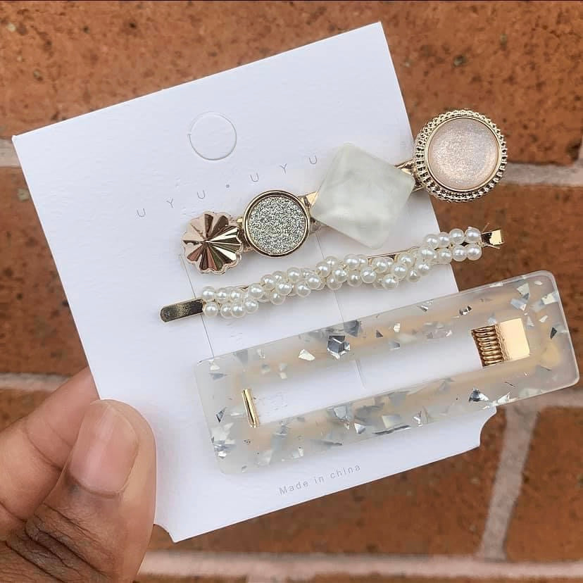 Crystal Geometric Hair Clips Set